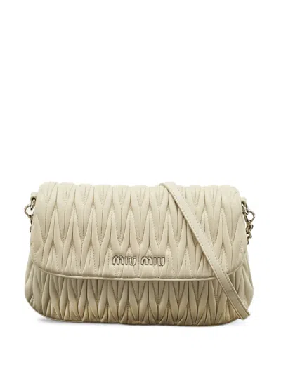 Pre-owned Miu Miu Flap-top Quilted Cross Body Bag In Neutral