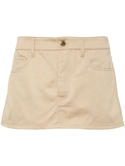 MIU MIU NEUTRAL LOGO-APPLIQUÉD COTTON MINI SKIRT - WOMEN'S - VISCOSE/COTTON