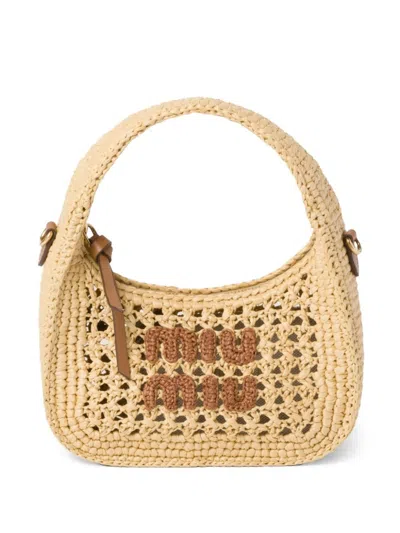 Miu Miu Wander Crochet-knit Shoulder Bag In Neutrals