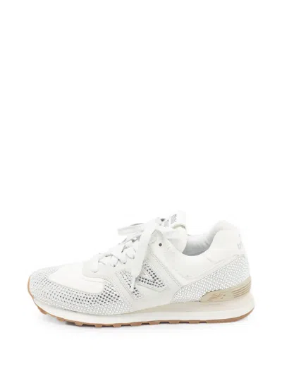 Pre-owned Miu Miu New Balance 574 Crystal-embellished Sneakers In White