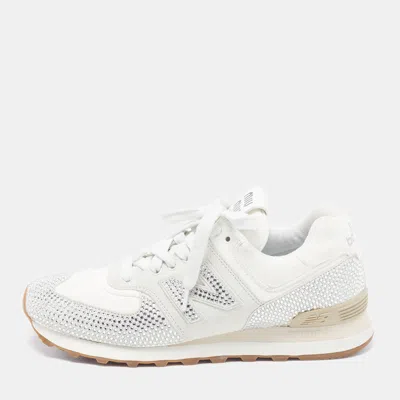 Pre-owned Miu Miu New Balance 574 Size 38.5 White/grey Fabric And Suede Lace Up Sneakers