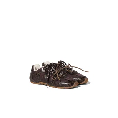 Miu Miu New Balance X  530 Sl Croco-embossed Leather And Technical Fabric Sneakers In Brown