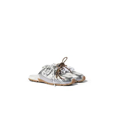 Miu Miu New Balance X  530 Sl Metallic Leather And Mesh Mules In Silver