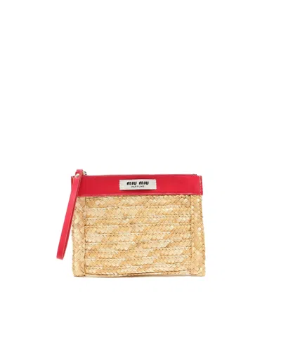 Pre-owned Miu Miu Novelty Woven Pouch In Beige