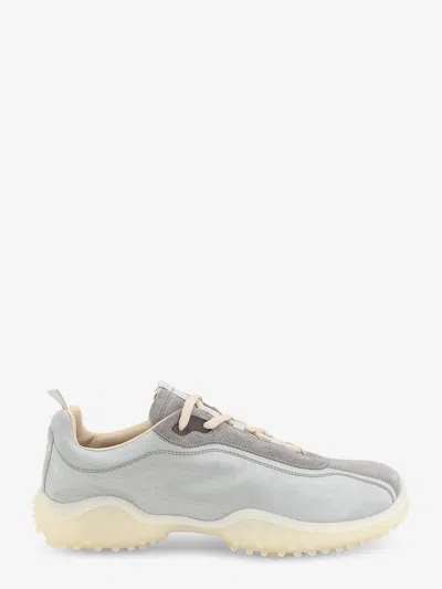 Miu Miu Nylon And Suede Sneakers With Embroidered Logo In Gray