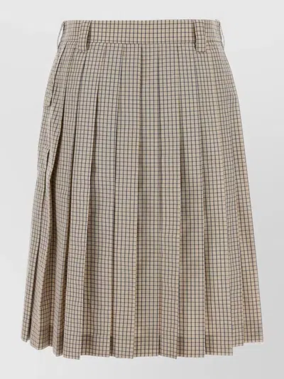 Miu Miu Nylon Blend Skirt Belt Loops Buttons Pleats In Brown