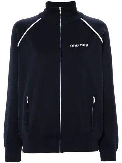 Miu Miu Nylon Fleece Cardigan In Blue