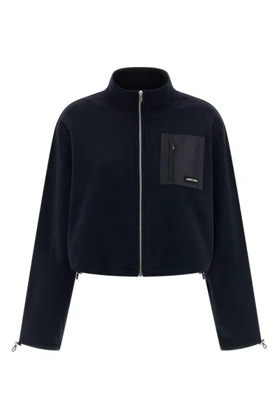 Miu Miu Cotton Cropped Sweatshirt In Blue