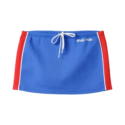 Pre-owned Miu Miu Nylon Skirt 'bluette/rosso' | Women's Size 42