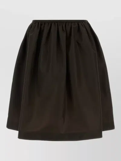 Miu Miu Nylon Skirt With Gathered Detail And Elastic Waistband In Brown