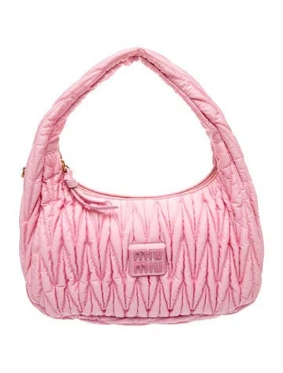 Pre-owned Miu Miu Nylon Tessuto Nylon Matelasse Handle Bag Small In Pink
