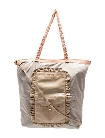 Pre-owned Miu Miu Nylon Tote In Gray
