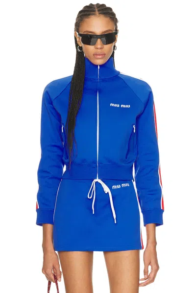 Miu Miu Nylon Zip Up Track Jacket In Blue