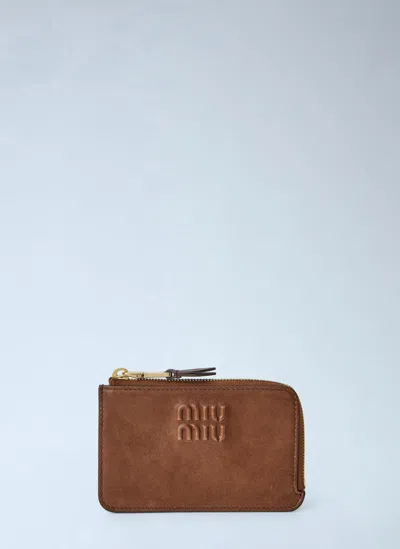 Miu Miu Oak Nappa Leather Envelope Card Holder In Brown