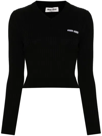 Miu Miu Oberteil Mit Logo-patch In Black