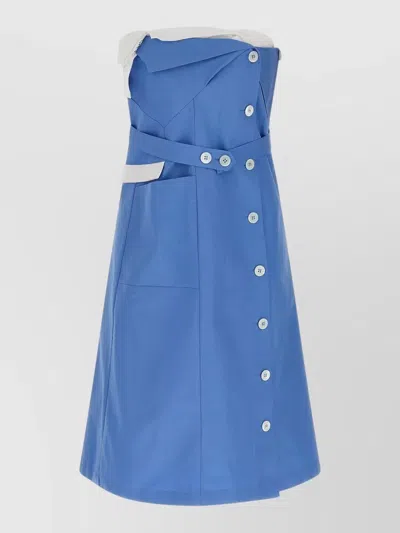 Miu Miu Off Shoulder Cotton Poplin Mini Dress In Blue