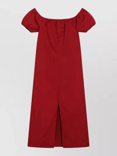 Miu Miu Off Shoulder Dress Front Slit Puff Sleeves In Burgundy