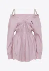 Miu Miu Elasticated Waistband Striped Shirt Mini Dress Clothing In Pink