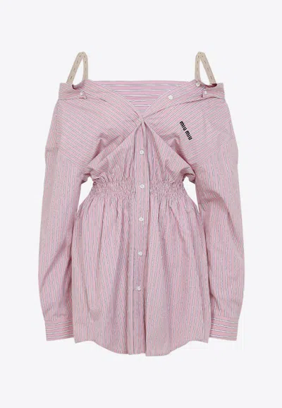 Miu Miu Off-shoulder Mini Dress In Pink