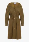 Miu Miu Long Sleeve Dress With Pockets And Elastic Waist In Brown