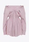 Miu Miu Elasticated Waistband Striped Shirt Mini Dress Clothing In Pink