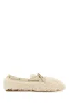 Miu Miu Textured Loafers With Lace Detail And Rubber Sole In White