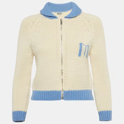 Pre-owned Miu Miu Off-white Wool Zip-up Once Upon A Time Sweater M