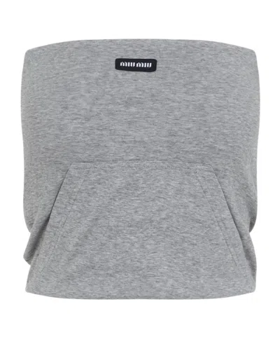 Miu Miu Off-shoulder Top In Gray