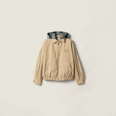 Miu Miu Old Gabardine Blouson Jacket In Neutral