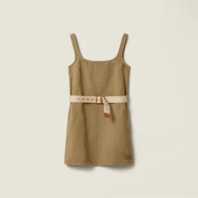 Miu Miu Old Gabardine Mini-dress In Brown