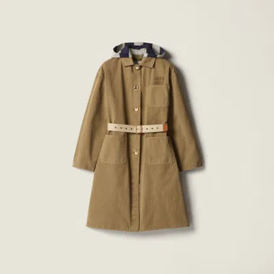Miu Miu Old Gabardine Single-breasted Coat In Brown