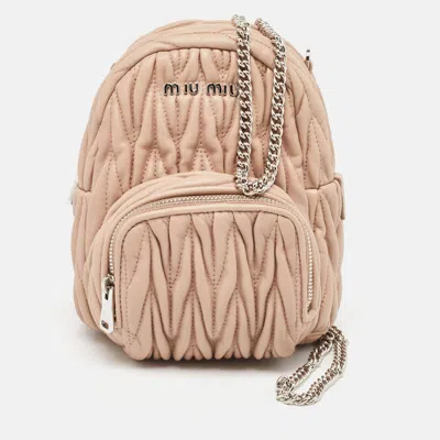 Miu Miu Old Rose Matelassé Leather Mini Backpack In Brown