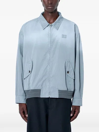 Miu Miu Old Twill Blouson Jacket In Blue