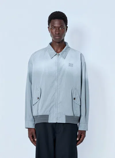 Miu Miu Old Twill Blouson Jacket In Gray
