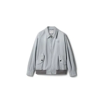 Miu Miu Oversized Cotton Gabardine Workwear Coat In Gray