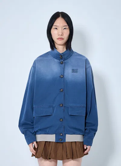 Miu Miu Old Washed Twill Blouson Jacket In Blue