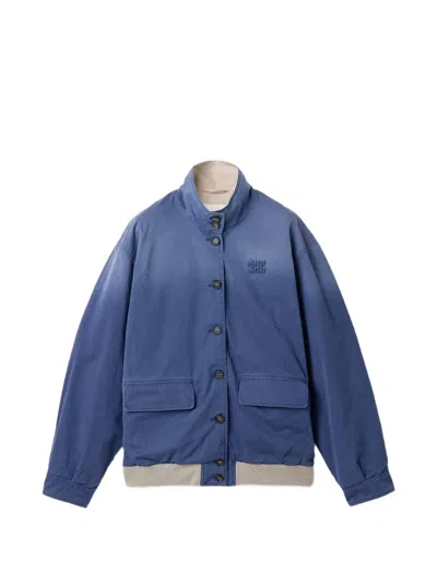 Miu Miu Old Washed Twill Blouson Jacket In Blue