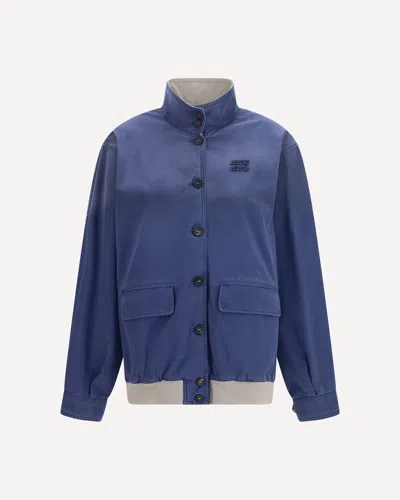 Miu Miu Old Washed Twill Blouson Jacket In Blue