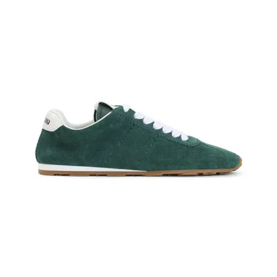 Miu Miu Oleandro Lace Up Suede Calf Leather Sneakers In Green