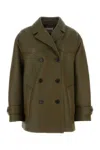 Miu Miu Olive Double-breasted Leather Jacket In Olive