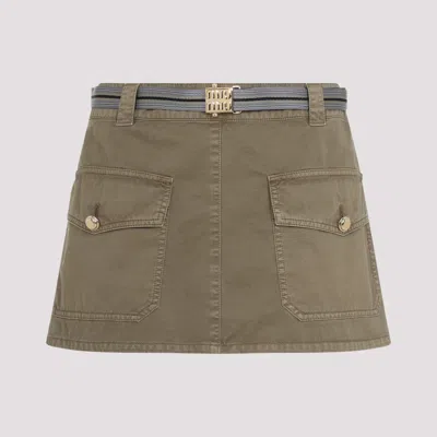 MIU MIU OLIVE GARMENT-DYED COTTON SATIN MINISKIRT