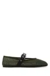 Miu Miu Women Olive Green Mesh Ballerinas In Green