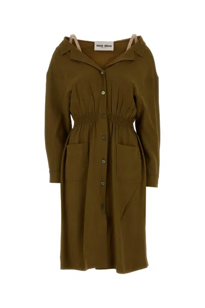 Miu Miu Olive Green Sable Dress In Brown