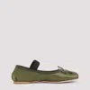Miu Miu Bow Embellished Satin Ballet Flats In Oliva