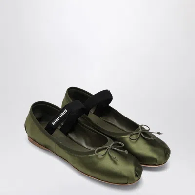 Miu Miu Olive Green Silk Satin Ballerina Women