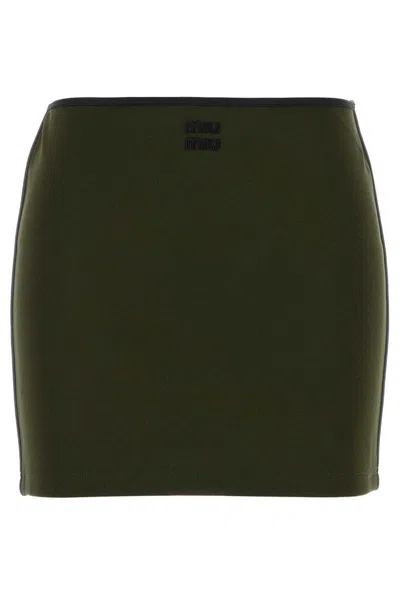 Miu Miu Olive Green Stretch Viscose Blend Mini Skirt