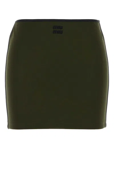 Miu Miu Olive Green Stretch Viscose Blend Mini Skirt In Militare