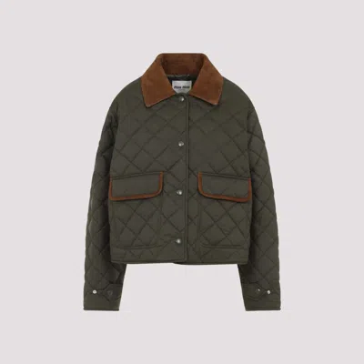 Miu Miu Olive Quilted Nylon Jacket In Green