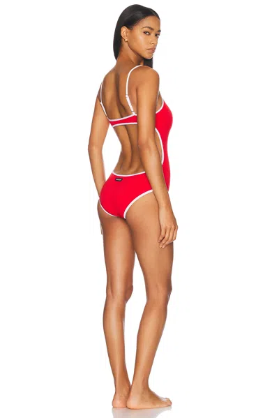 Miu Miu One Piece Swimsuit In Rosso & Bianco