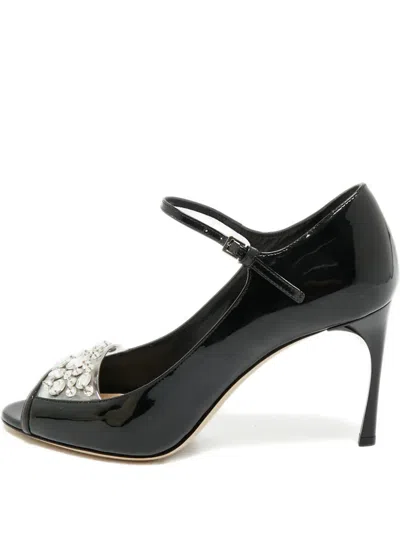 Pre-owned Miu Miu Open-toe Crystal Pumps In Black
